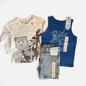 Baby Gap Cream Bear Graphic Tee, Blue 'Ride The' Wave & Light Wash Jeans